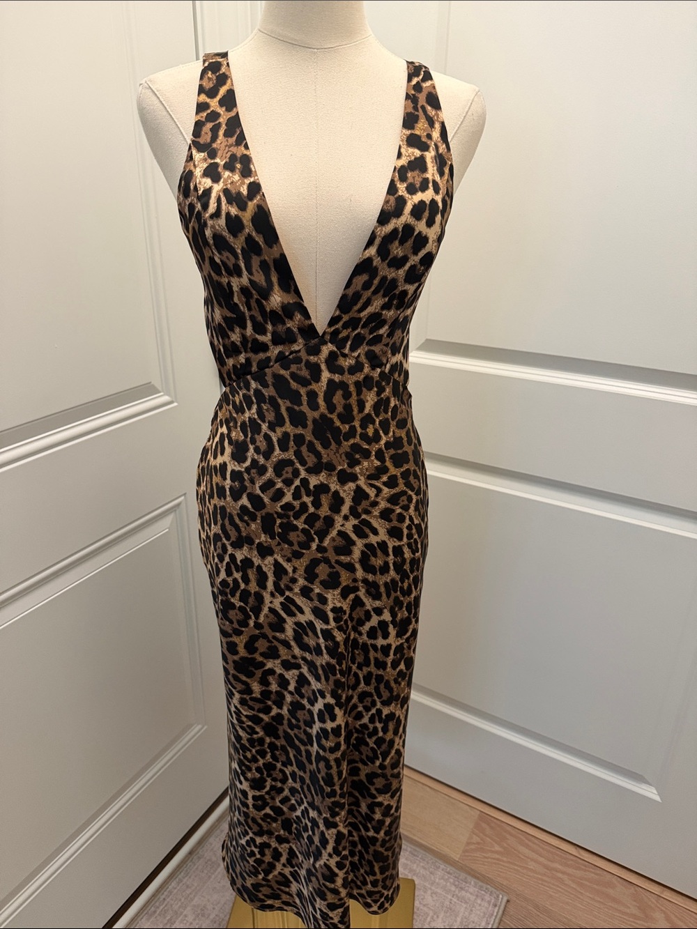Leopard Print Plunge Maxi Dress - Brown